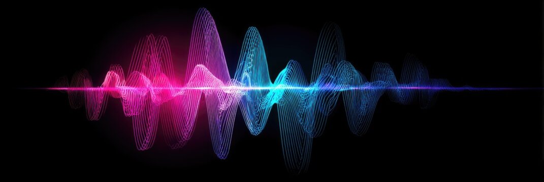 A visual representation of sound waves in vibrant hues against a dark background