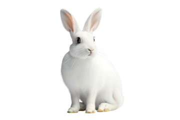 A cute white rabbit sitting gracefully with expressive eyes, ideal for nature and pet-themed projects.