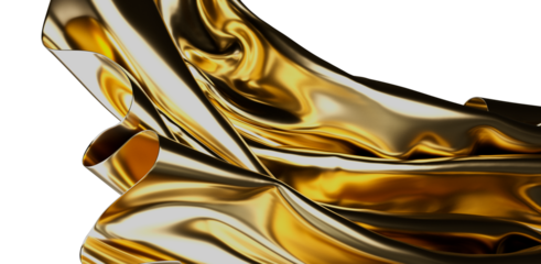 Stunning golden fabric flowing with graceful waves and a glossy, reflective surface. Perfect for luxury design projects, backgrounds, and artist