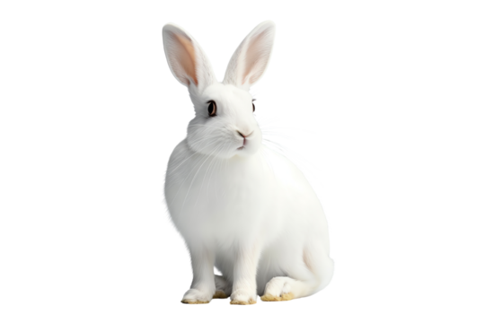 A cute white rabbit sitting gracefully with expressive eyes, ideal for nature and pet-themed projects.