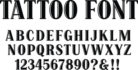 Display Tattoo Font Letters, Numbers, and Symbols in Black on Transparent Background