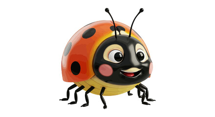 Fototapeta premium Cute cartoon ladybug character with big eyes and a happy smile, isolated on white
