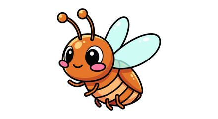 Cute cartoon bee character with big eyes and light blue wings, flying happily