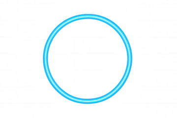 Blue neon glowing circle frame on transparent background creating vibrant electric light effect
