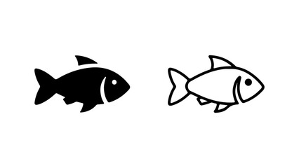 Fish icons with outline and solid fill with transparent background