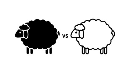 Black and white sheep facing off with transparent background