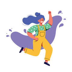 Joyful Young Woman Running Jumping Celebrating Success Motivation