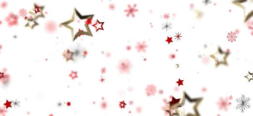 Festive background with red and gold stars, snowflakes. Perfect for holidays, celebration, winter.