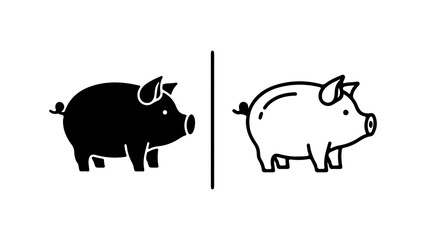 Pig icons with different styles and transparent background
