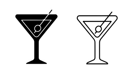Martini glass with olive and straw with transparent background