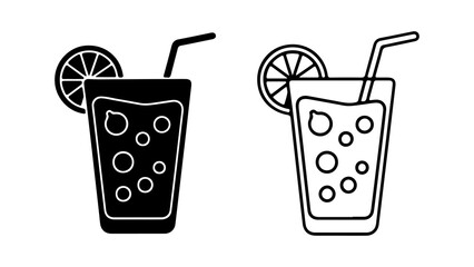 Lemonade glass with slice and straw with transparent background