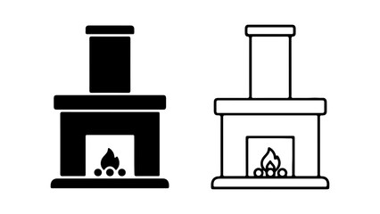Fireplace icons with outline and solid fill