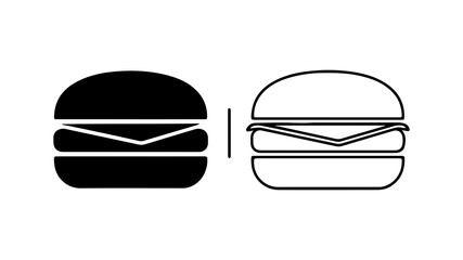 Burger icons with outline and solid fill with transparent background
