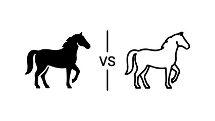 Horse silhouettes versus outline with transparent background