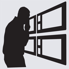 person looking at multiple screens silhouette vector art illustration, silhouette of a man