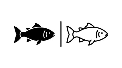 Fish icon set with outline and solid fill