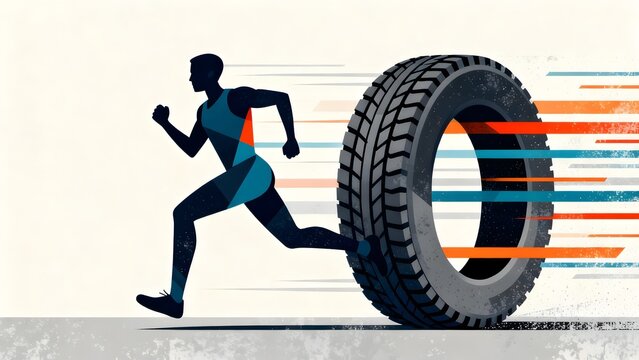 Man running with tire