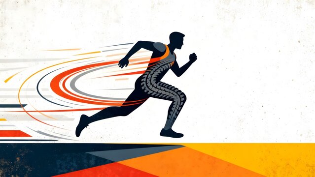 Running athlete with dynamic motion lines