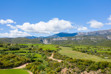 This landscape photo was taken in Europe, Spain, Aragon, Huesca, Samitier, in summer. It shows the...