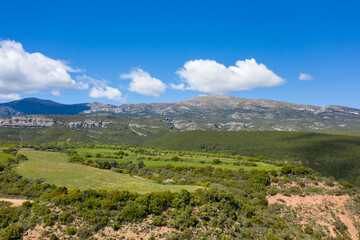 This landscape photo was taken in Europe, Spain, Aragon, Huesca, Samitier, in summer. It shows the...