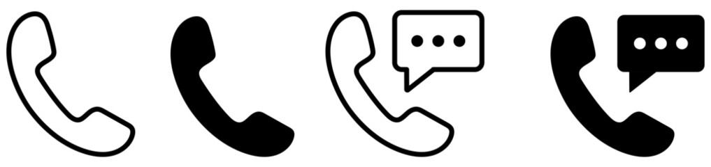Fototapeta premium phone icon set, telephone call sign, contact us, calling icon isolated set. Simple black telephone call symbol isolated on white background. call, message, phone, calling, talk, vector