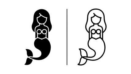 Mermaid icons with outline and solid fill with transparent background
