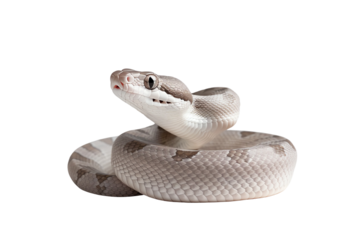 A striking white snake poised gracefully, showcasing its unique scales and features against a clean background.