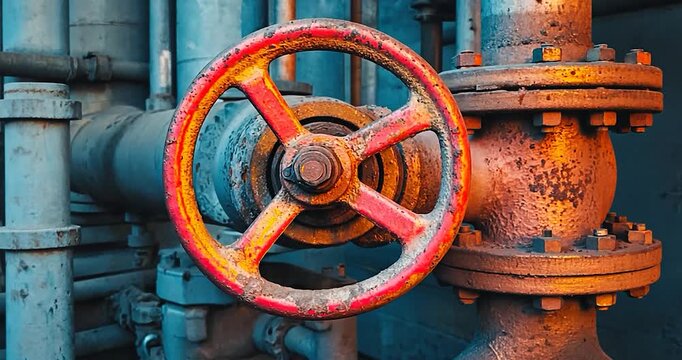 Rusty industrial valve closeup