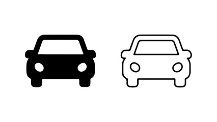 Car icons with outline and solid fill with transparent background