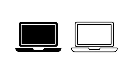 Laptop icons with black and white outlines with transparent background