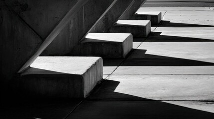 Modern architectural steps with shadows in black and white