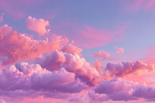 Breathtaking sky at sunset with fluffy, pink and purple clouds blending with the blue - Powered by Adobe