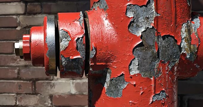 Rusty red fire hydrant detail