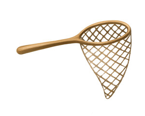 Vintage Wooden Fishing and Butterfly Net Illustration, Hand Drawn Pastel Clipart Isolated, Rustic Nature Tool Art for Design and Decoration