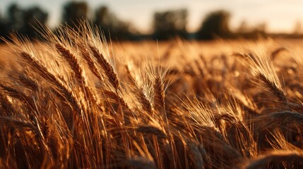 Golden wheat field at sunset
