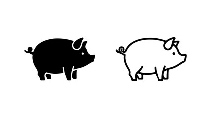 Pig icons with outline and solid fill with transparent background