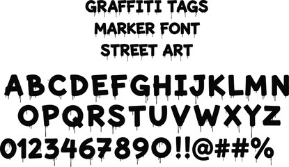 Obraz premium Graffiti Style Black Ink Drip Font with Upper Case Alphabet and Numbers on White