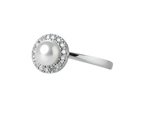  Luxury Pearl and Diamond Jewelry Ring White Gold Setting transparent background.