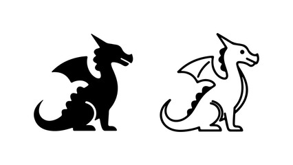 Dragon outline and silhouette with transparent background