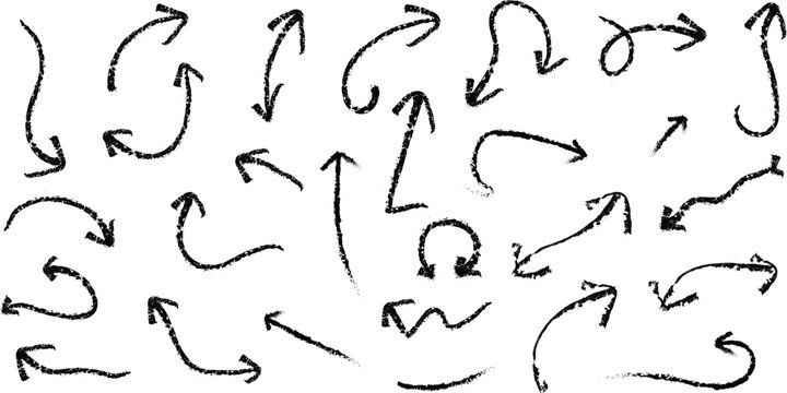 Collection of sketchy hand drawn arrows pointing in multiple creative directions