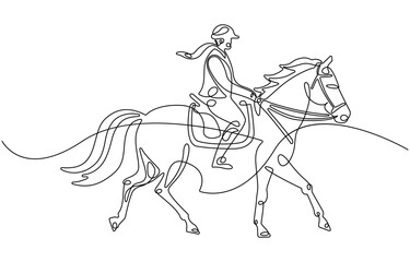 Horse rider in continuous line art drawing style.