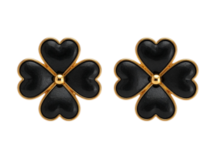 PNG Set of Black Clover Earrings with Gold Accents transparent background.