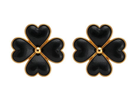 PNG Set of Black Clover Earrings with Gold Accents transparent background.