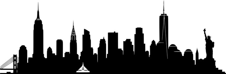 Skyline new york silhouette. This image shows the iconic skyline of New York City, highlighting Manhattan's skyscrapers and urban landmarks. Vector clipart illustration design