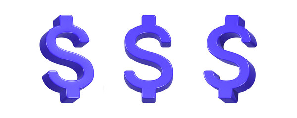 3d rendering design of blue dollar icon symbol of money