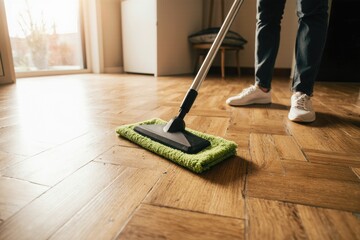 Modern Microfibre Mop Cleaning The House Floor, Clean Wood Parquet, Cleaning Service, Home Cleaning