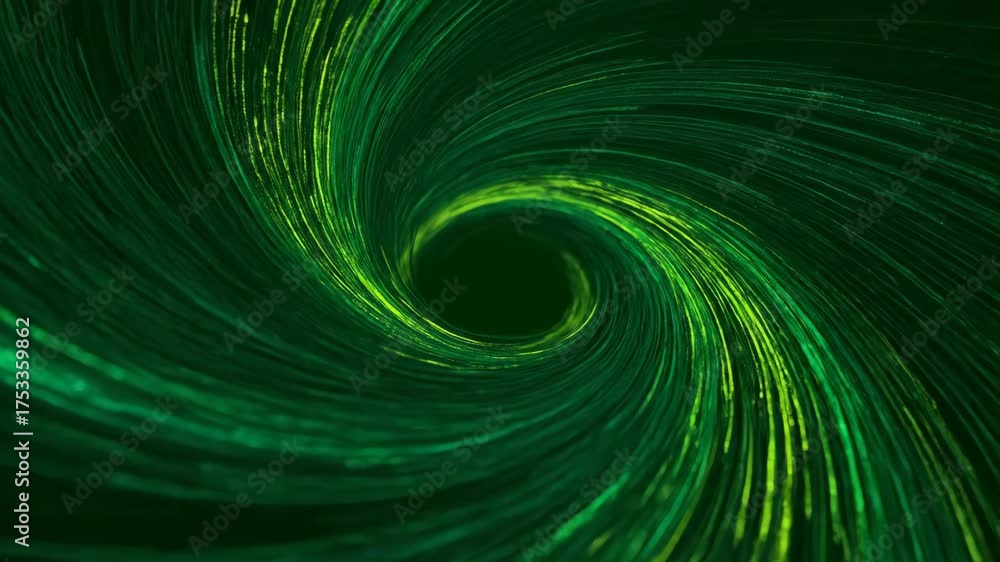 Poster seamlessly looping abstract background of a swirling vortex of deep forest green light strands swirl