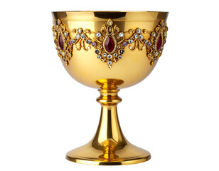  Richly Detailed Gold Goblet with Jewels and Pearls for Royalty transparent background.
