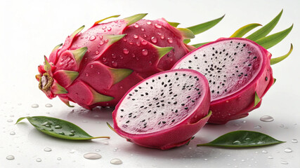 Fresh Red Dragon Fruit Slices with Water Splash