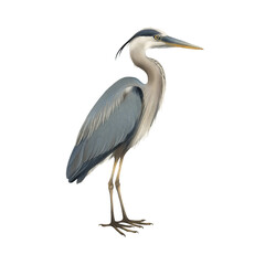 Grey Heron Bird, Pastel Isolated Bird Illustration  Elegant Water Bird Art for Nature Decor and Wildlife Design